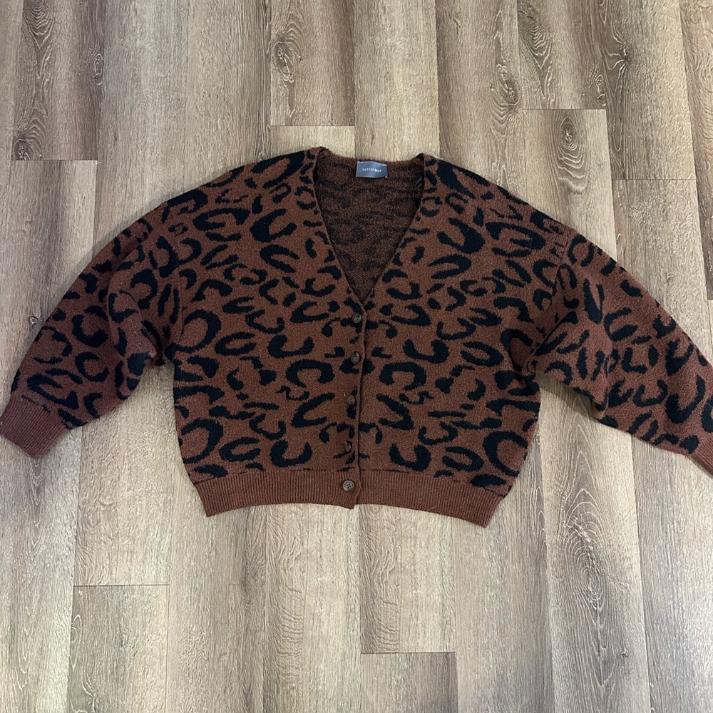 Leopard Print Brown Cardigan Sweater